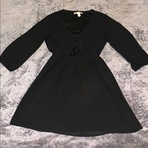 LBD midi open front buttoned long sleeve dress.